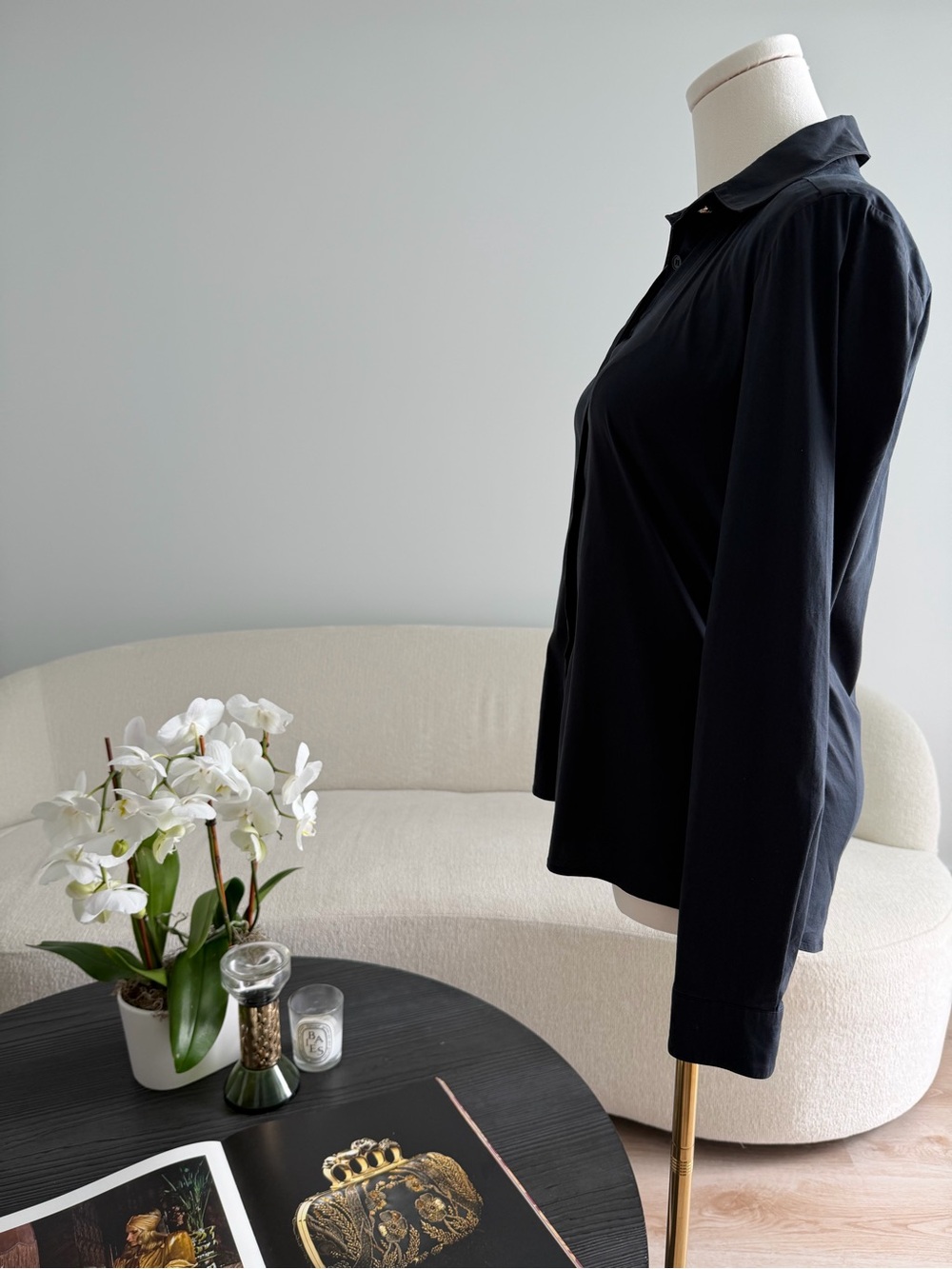 Versace Black Stretch Button Front Blouse Long Sleeve IT 38 Made in Italy - Picture 13 of 15